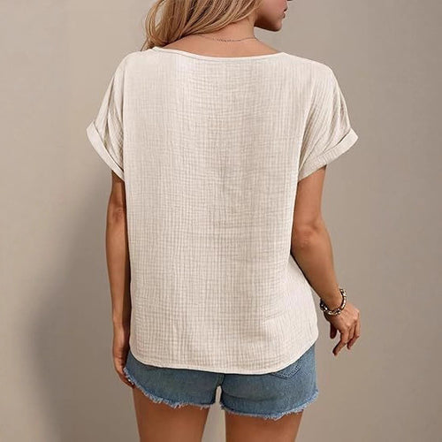 Hollow-Out Crew Neck Casual T-Shirt