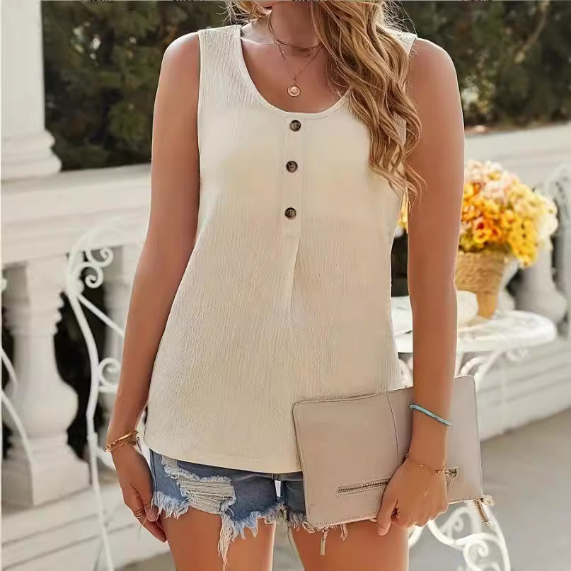 Textured Casual Button T-Shirt for Women