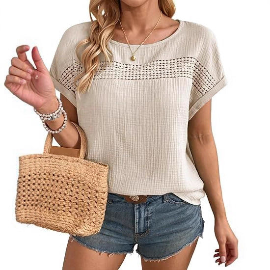 Hollow-Out Crew Neck Casual T-Shirt