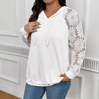 Lace Panel Hollow Long Sleeve Pullover