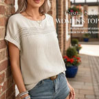 Hollow-Out Crew Neck Casual T-Shirt