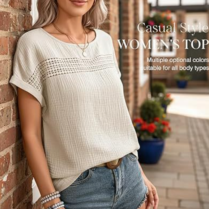 Hollow-Out Crew Neck Casual T-Shirt