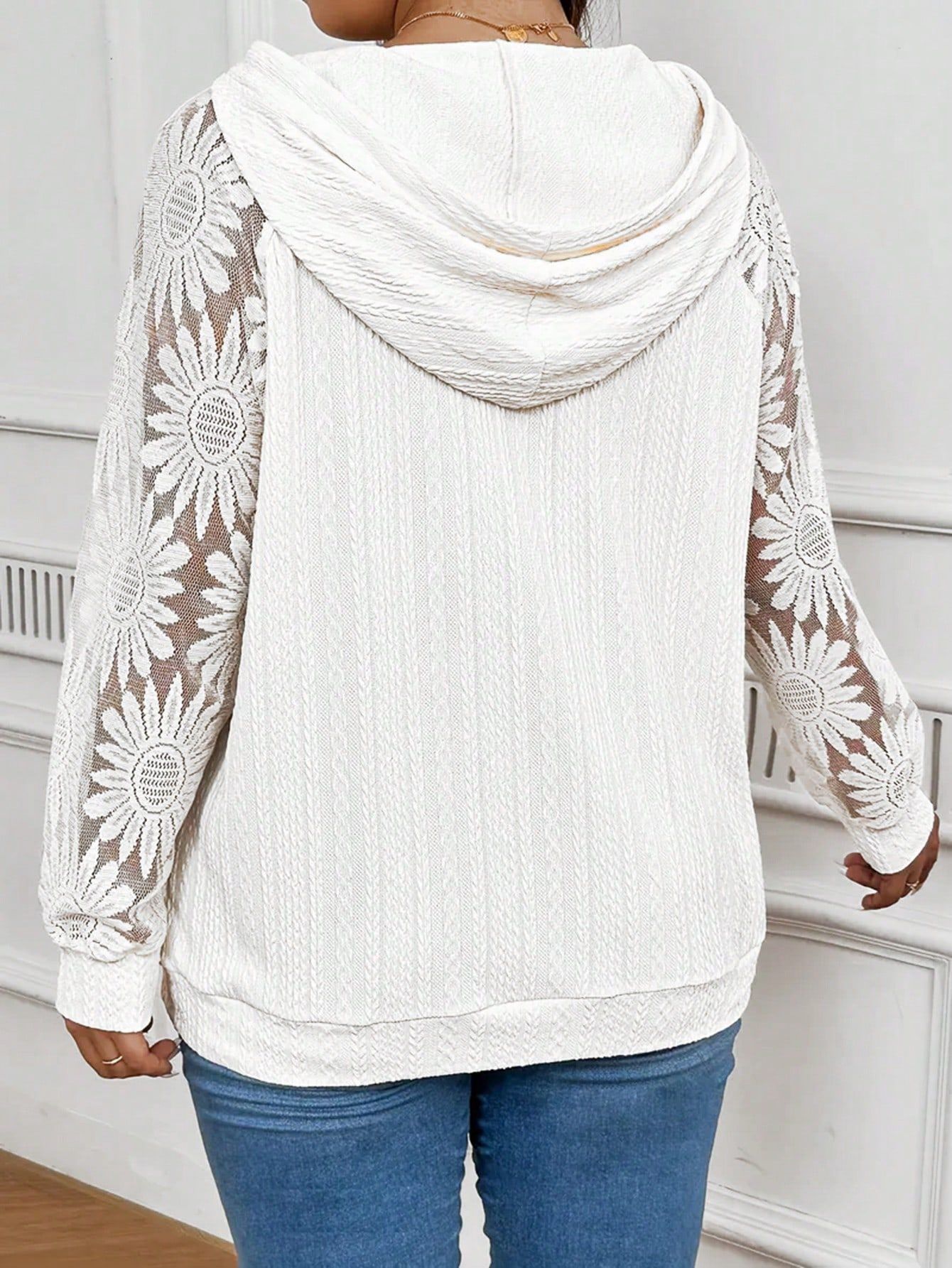 Lace Panel Hollow Long Sleeve Pullover