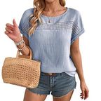 Hollow-Out Crew Neck Casual T-Shirt