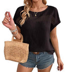 Hollow-Out Crew Neck Casual T-Shirt
