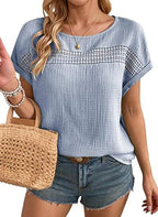 Hollow-Out Crew Neck Casual T-Shirt